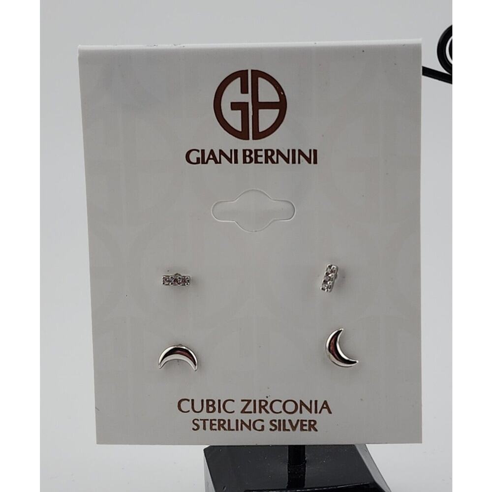 Giani Bernini CZ Moon and Bar Small Stud Earring Set In Sterling Silver